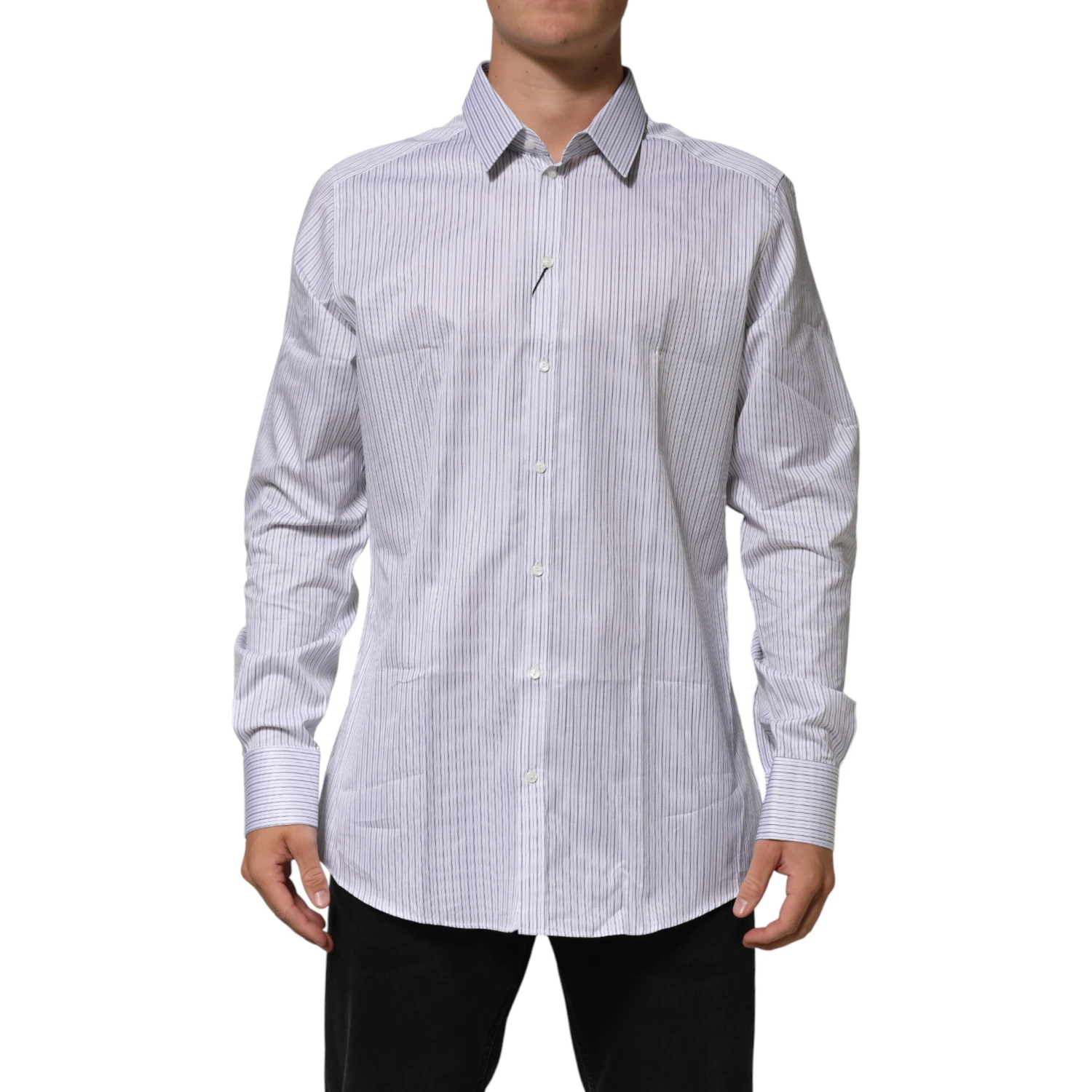 White Stripes Long Sleeves GOLD Dress Shirt