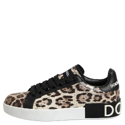 Brown Leather Leopard Low Top Sneakers Shoes