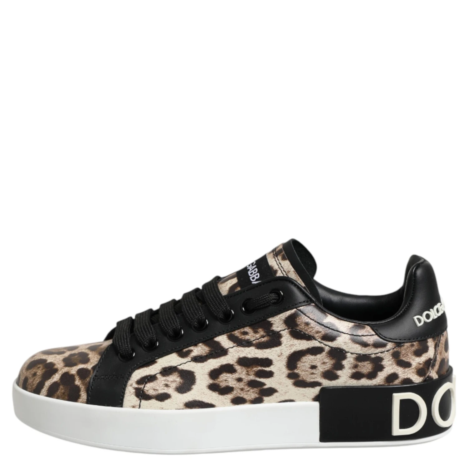 Brown Leather Leopard Low Top Sneakers Shoes