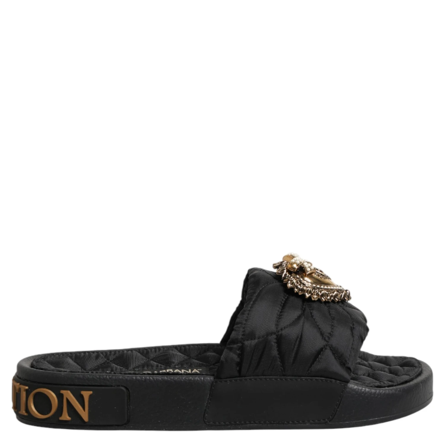 Black Devotion Matelassé Leather Slides Shoes