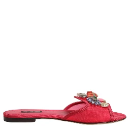 Red Embellished Flats Slip On Sandals Shoes