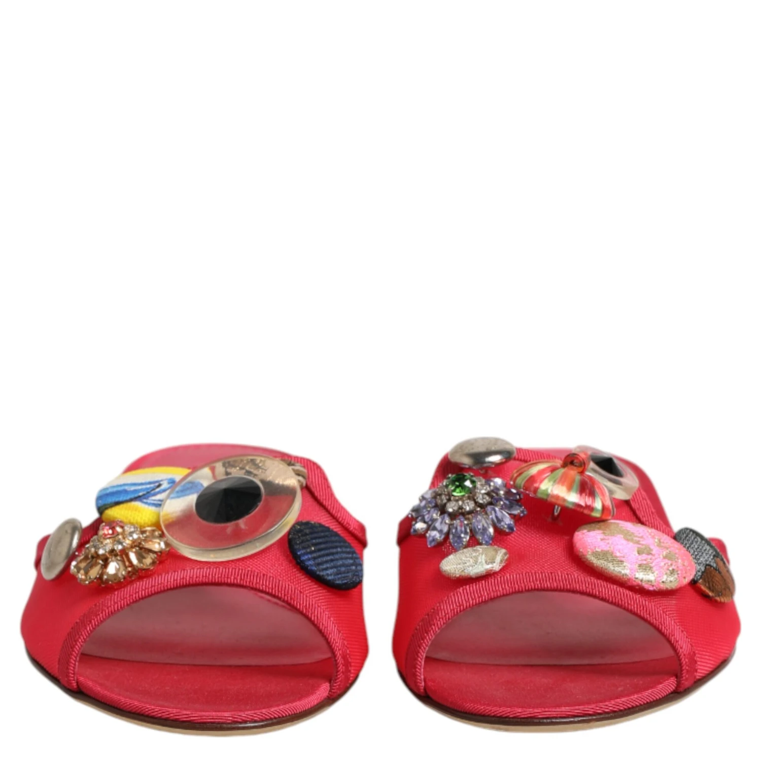 Red Embellished Flats Slip On Sandals Shoes