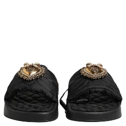 Black Devotion Matelassé Leather Slides Shoes