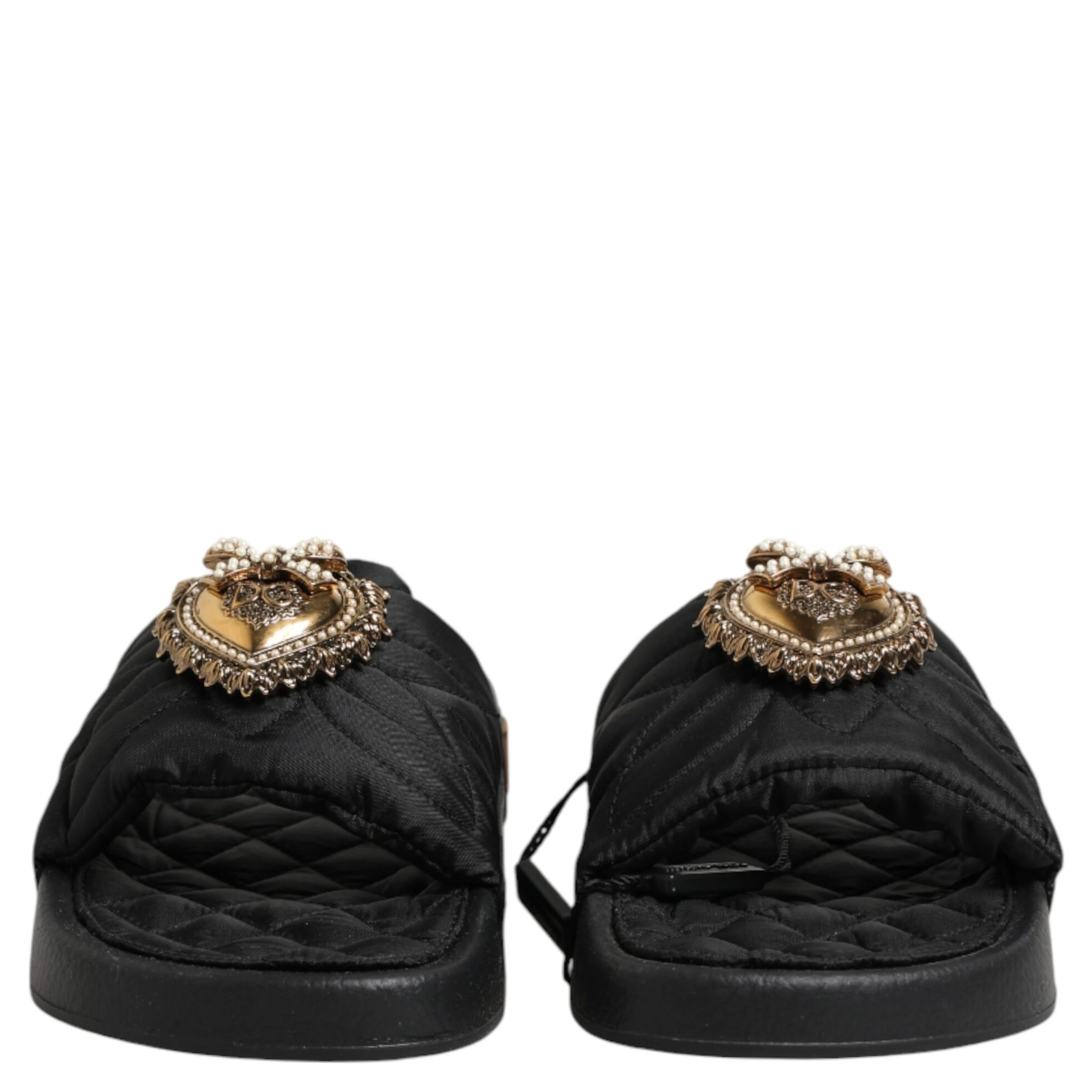 Black Devotion Matelassé Leather Slides Shoes