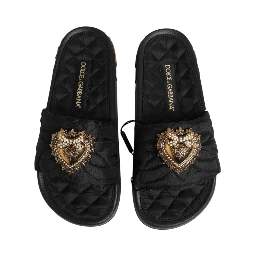 Black Devotion Matelassé Leather Slides Shoes