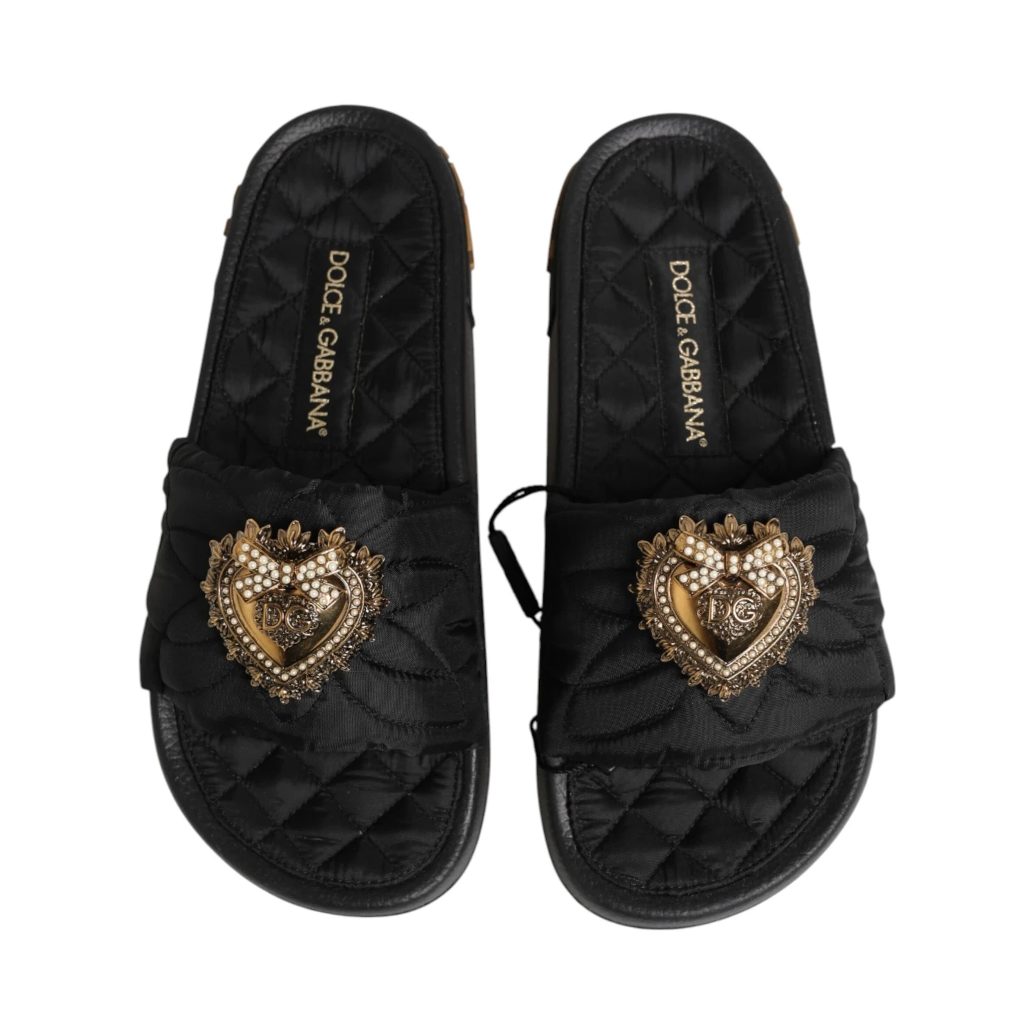 Black Devotion Matelassé Leather Slides Shoes