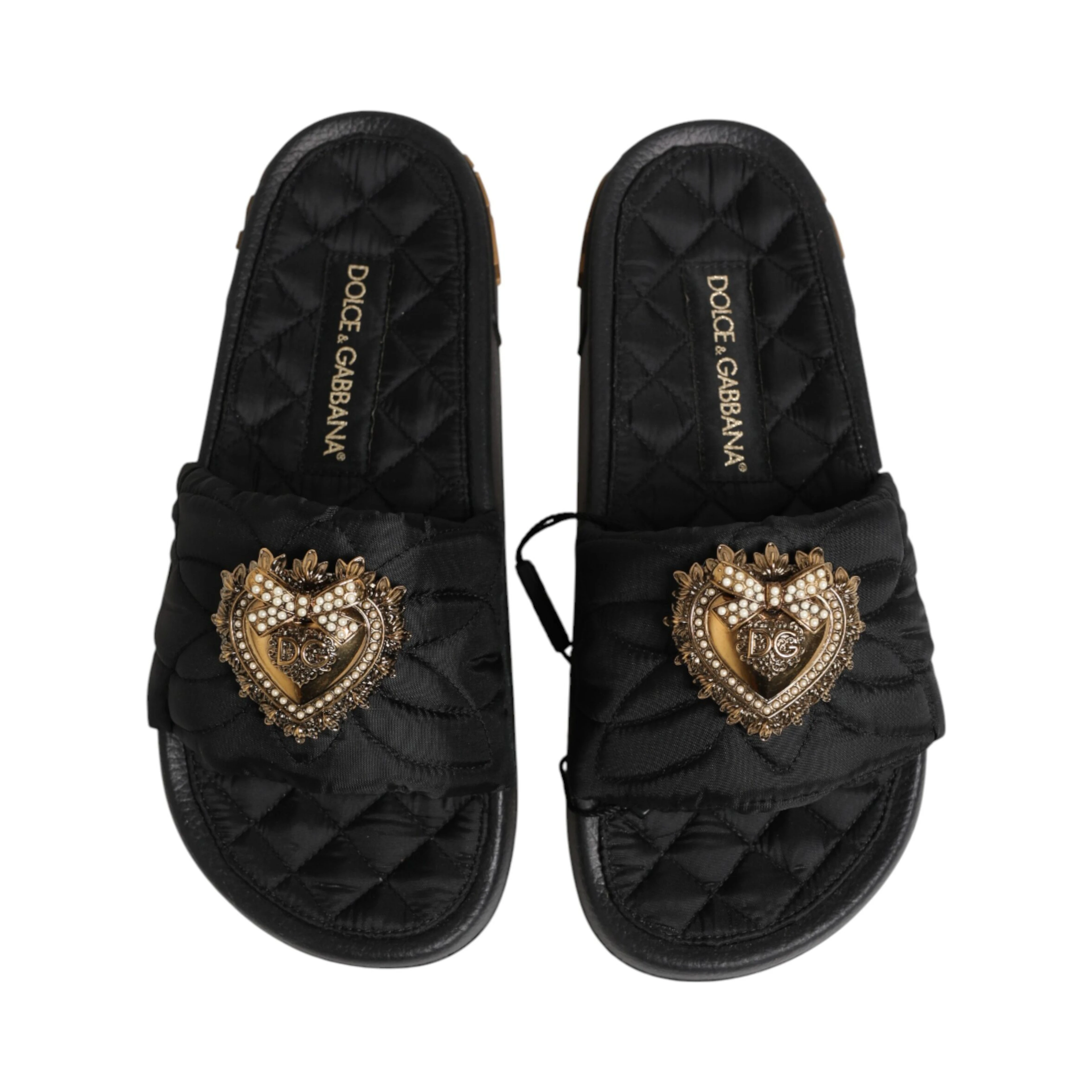 Black Devotion Matelassé Leather Slides Shoes
