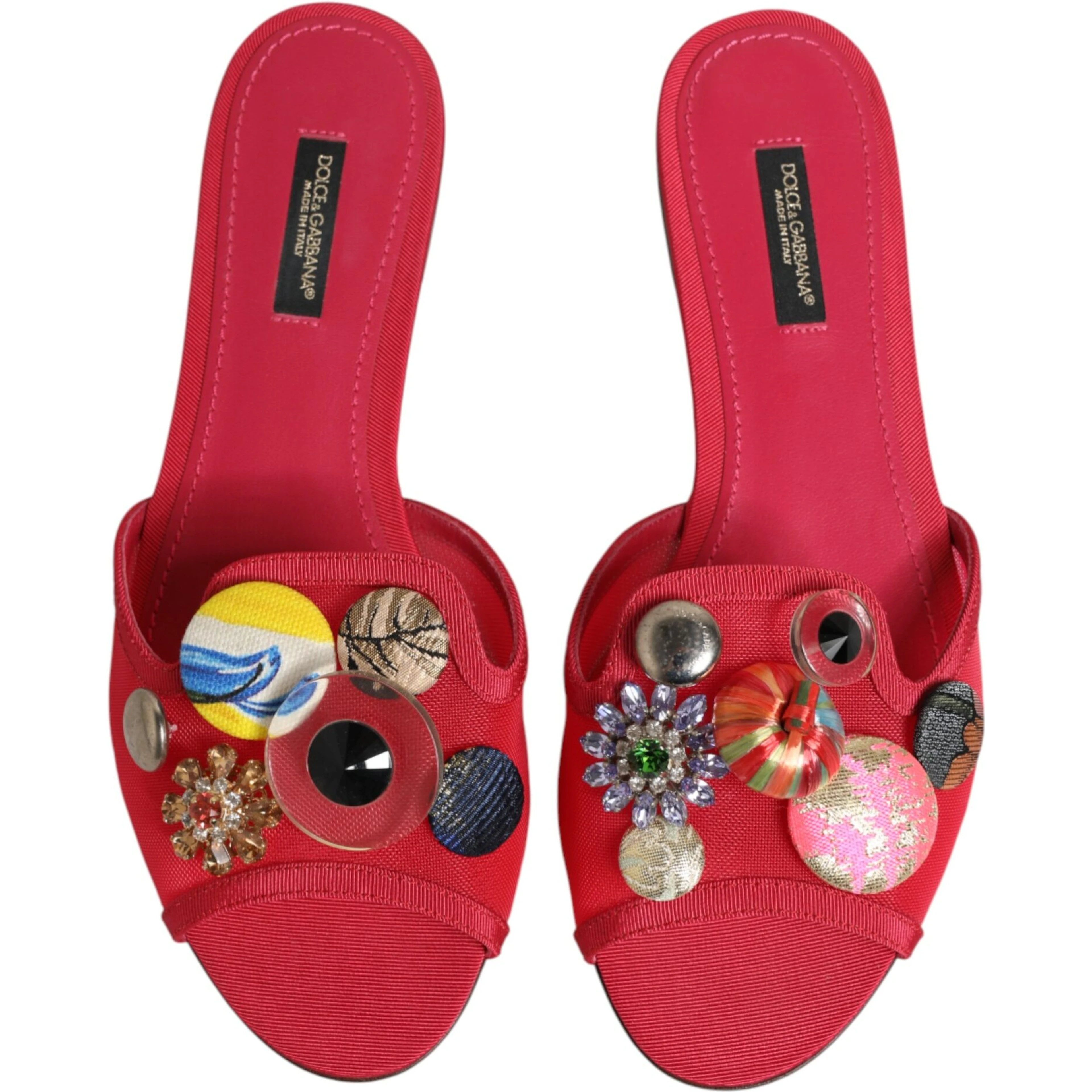 Red Embellished Flats Slip On Sandals Shoes