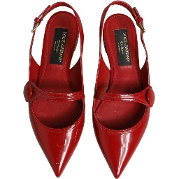 Red Leather Slingback Flats Sandals Shoes