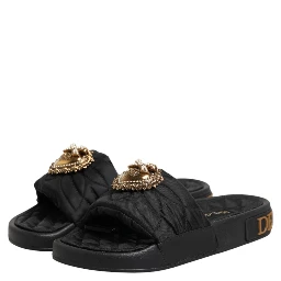 Black Devotion Matelassé Leather Slides Shoes
