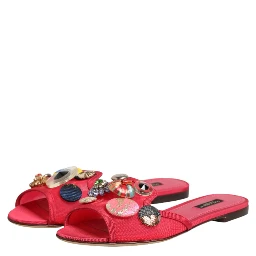Red Embellished Flats Slip On Sandals Shoes