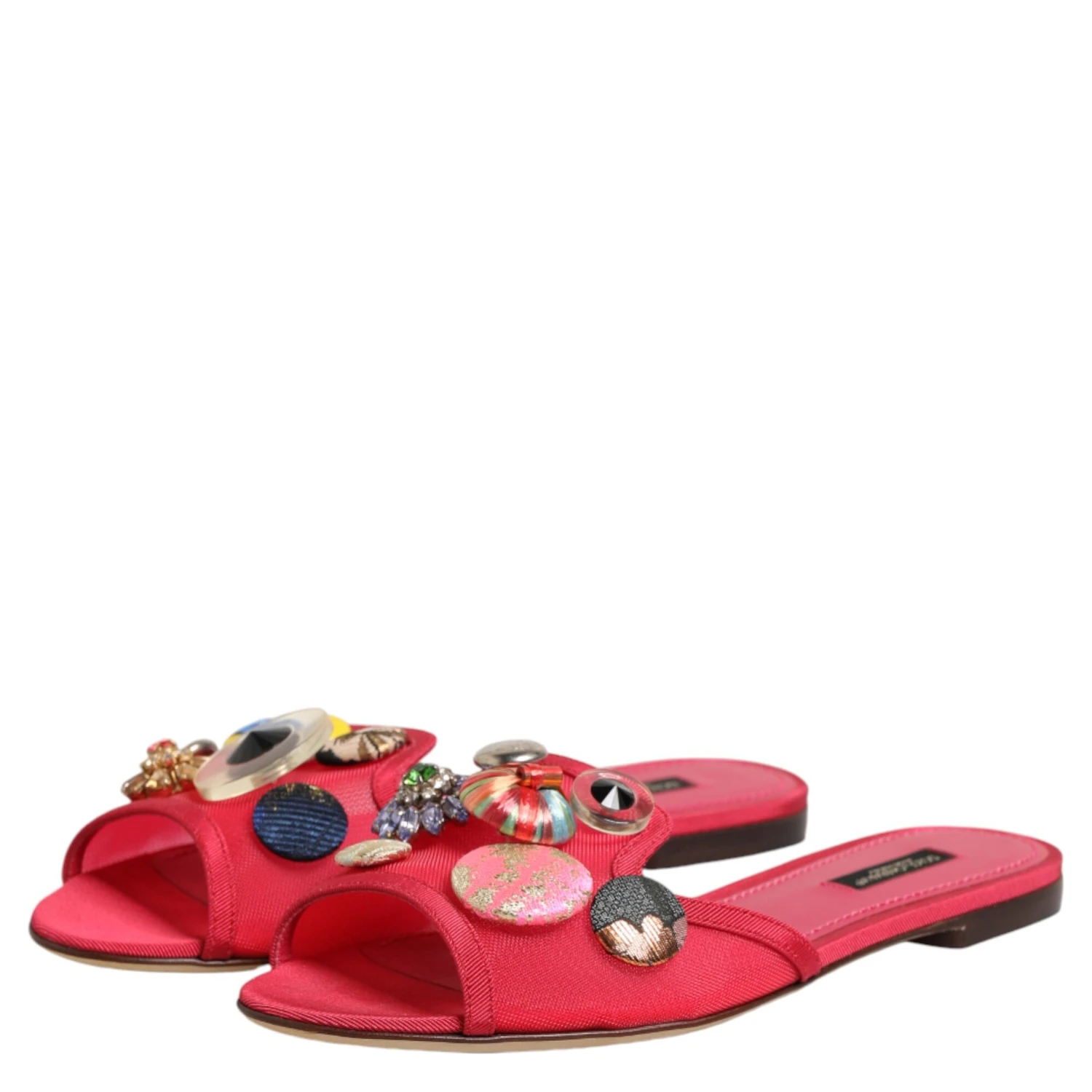Red Embellished Flats Slip On Sandals Shoes