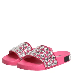 Pink Crystal Slides Sandals Beachwear Shoes