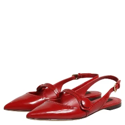 Red Leather Slingback Flats Sandals Shoes