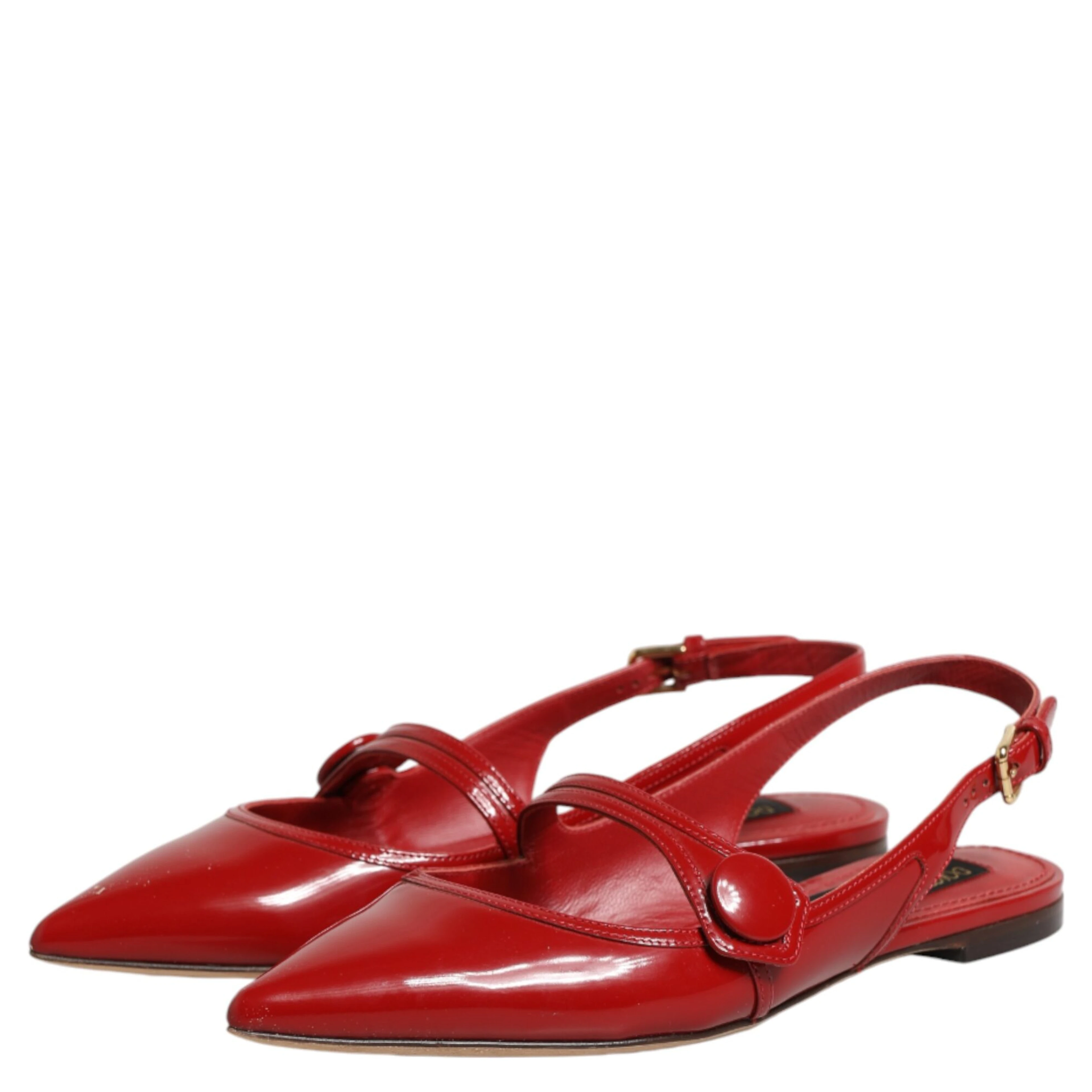 Red Leather Slingback Flats Sandals Shoes