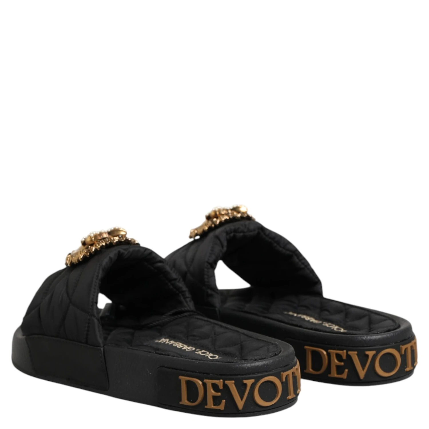 Black Devotion Matelassé Leather Slides Shoes