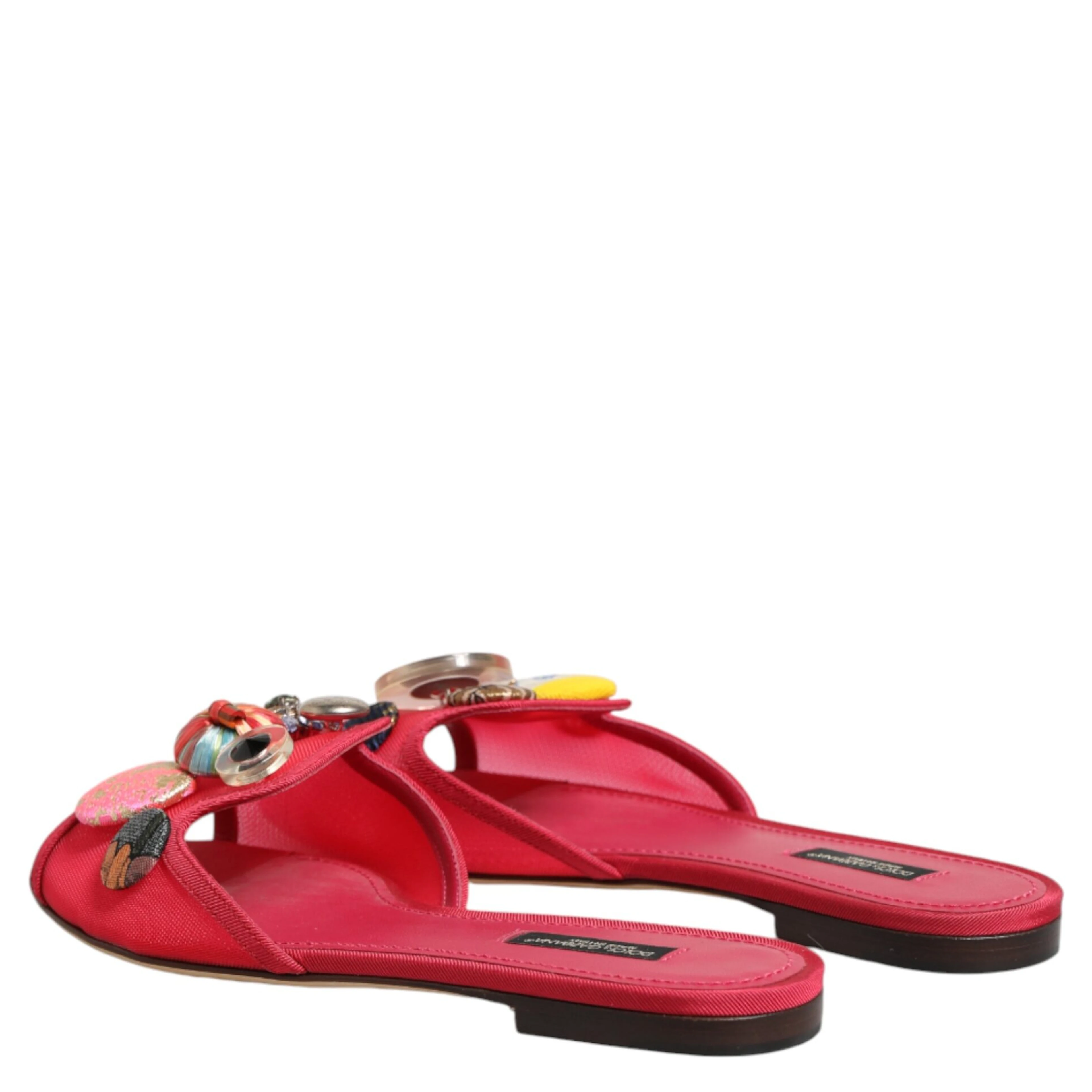 Red Embellished Flats Slip On Sandals Shoes