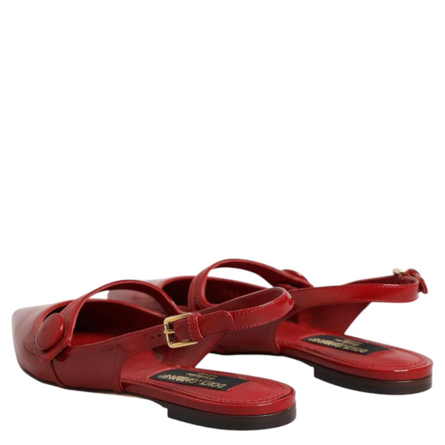 Red Leather Slingback Flats Sandals Shoes