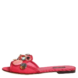 Red Embellished Flats Slip On Sandals Shoes