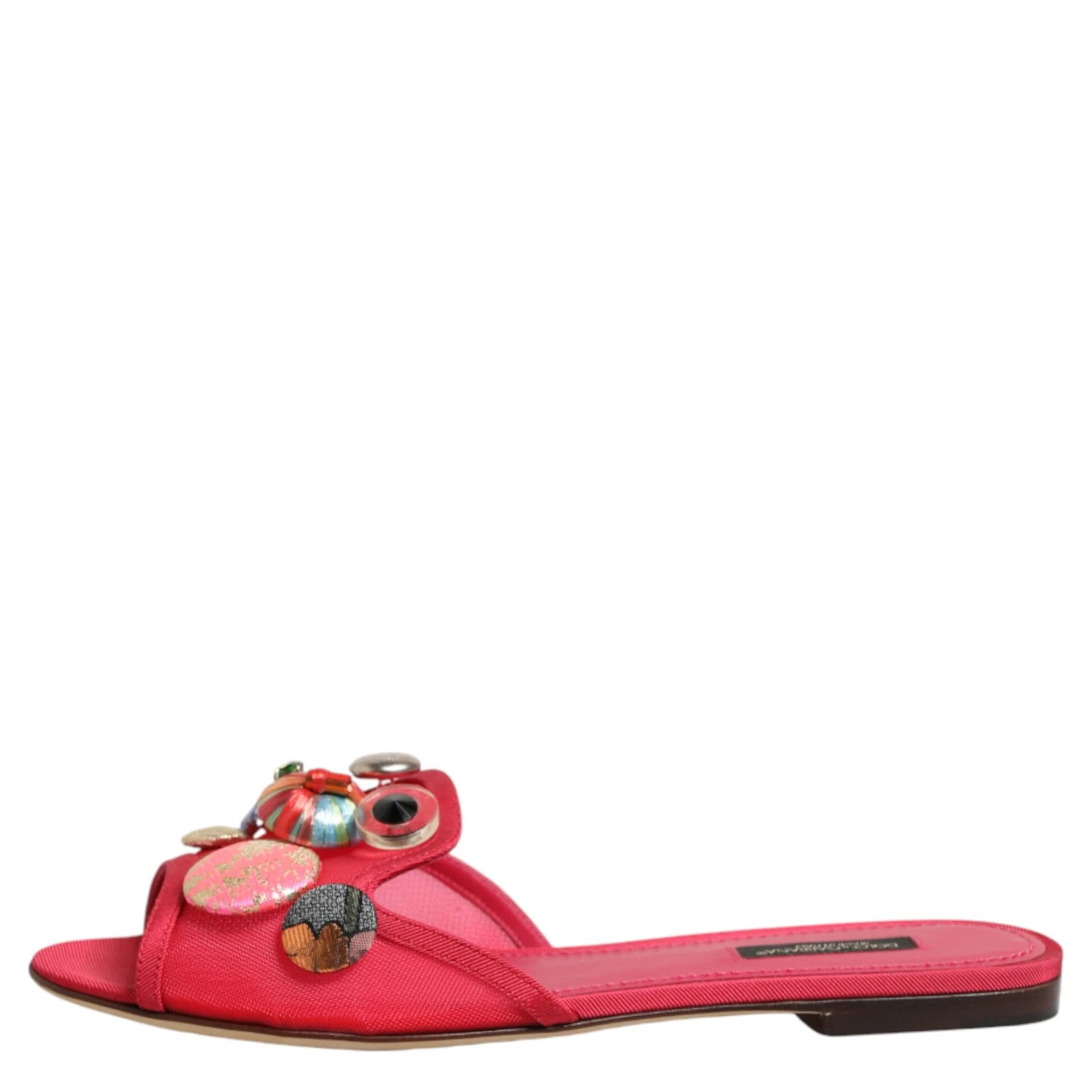 Red Embellished Flats Slip On Sandals Shoes