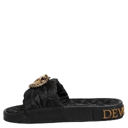 Black Devotion Matelassé Leather Slides Shoes