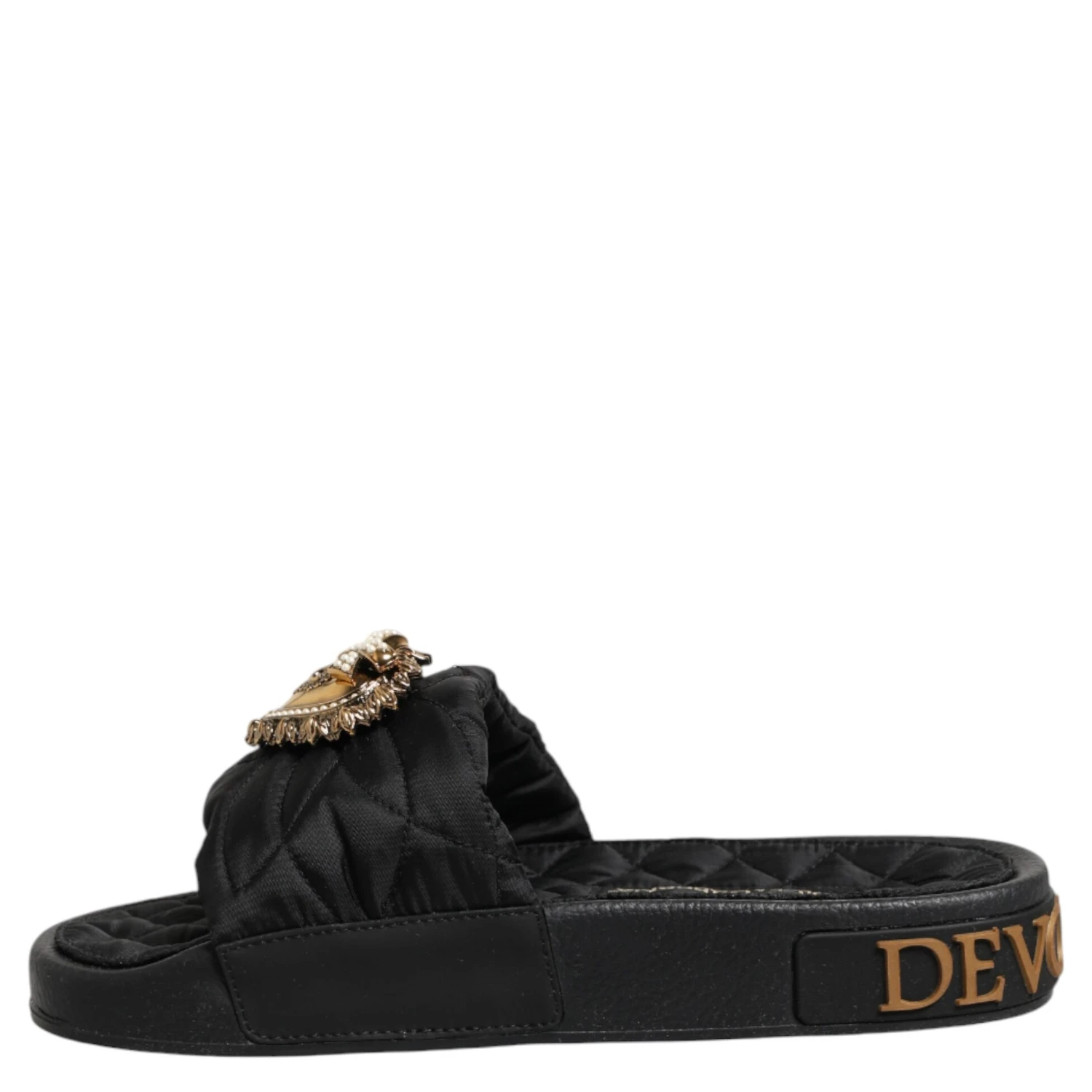 Black Devotion Matelassé Leather Slides Shoes