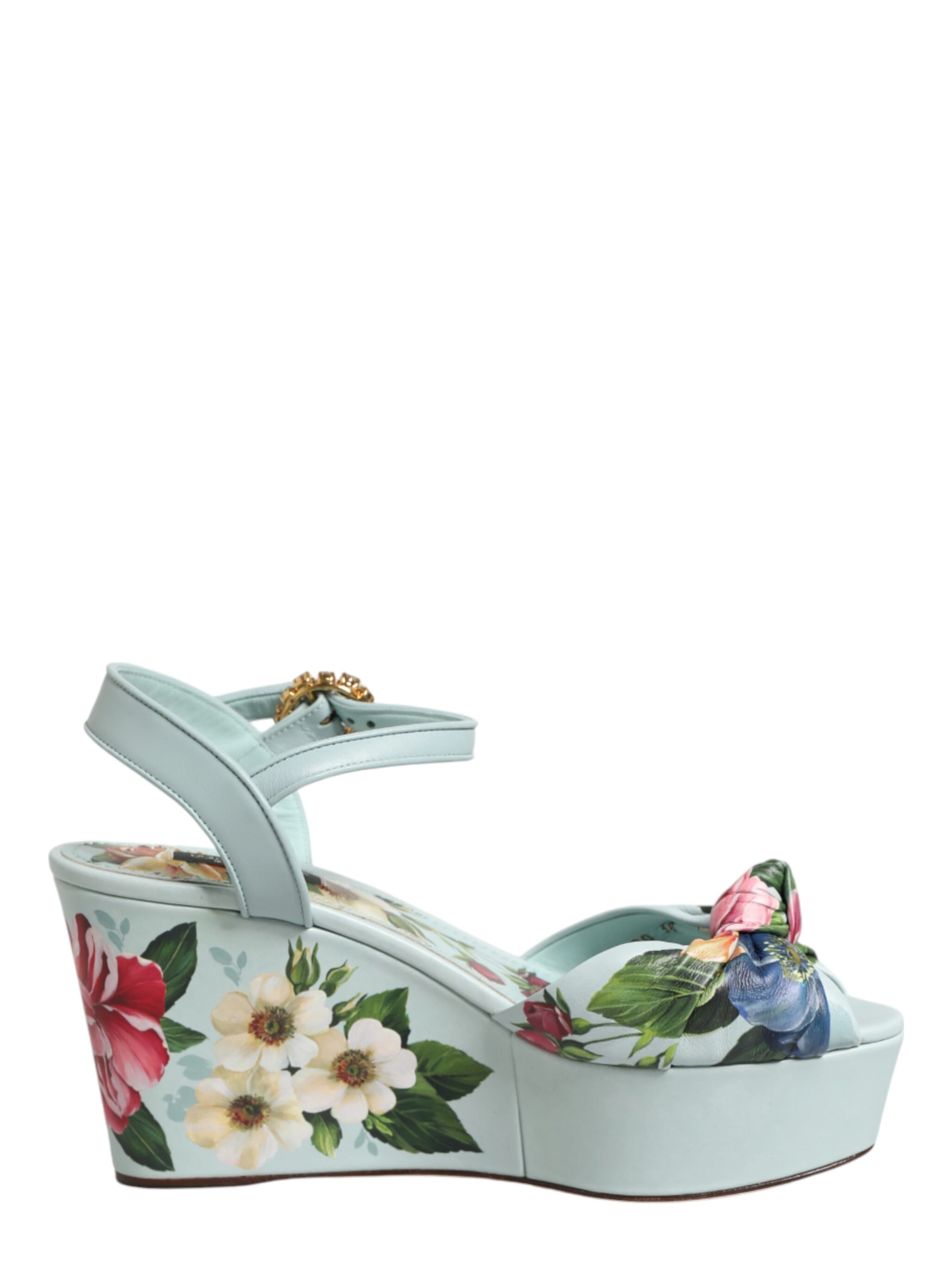 Green Floral Ankle Strap Wedge Sandals Shoes