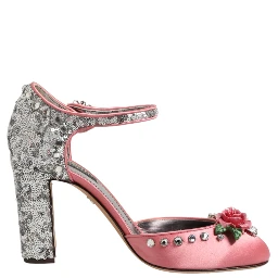 Pink Sequined Ankle Strap Sandals Shoes