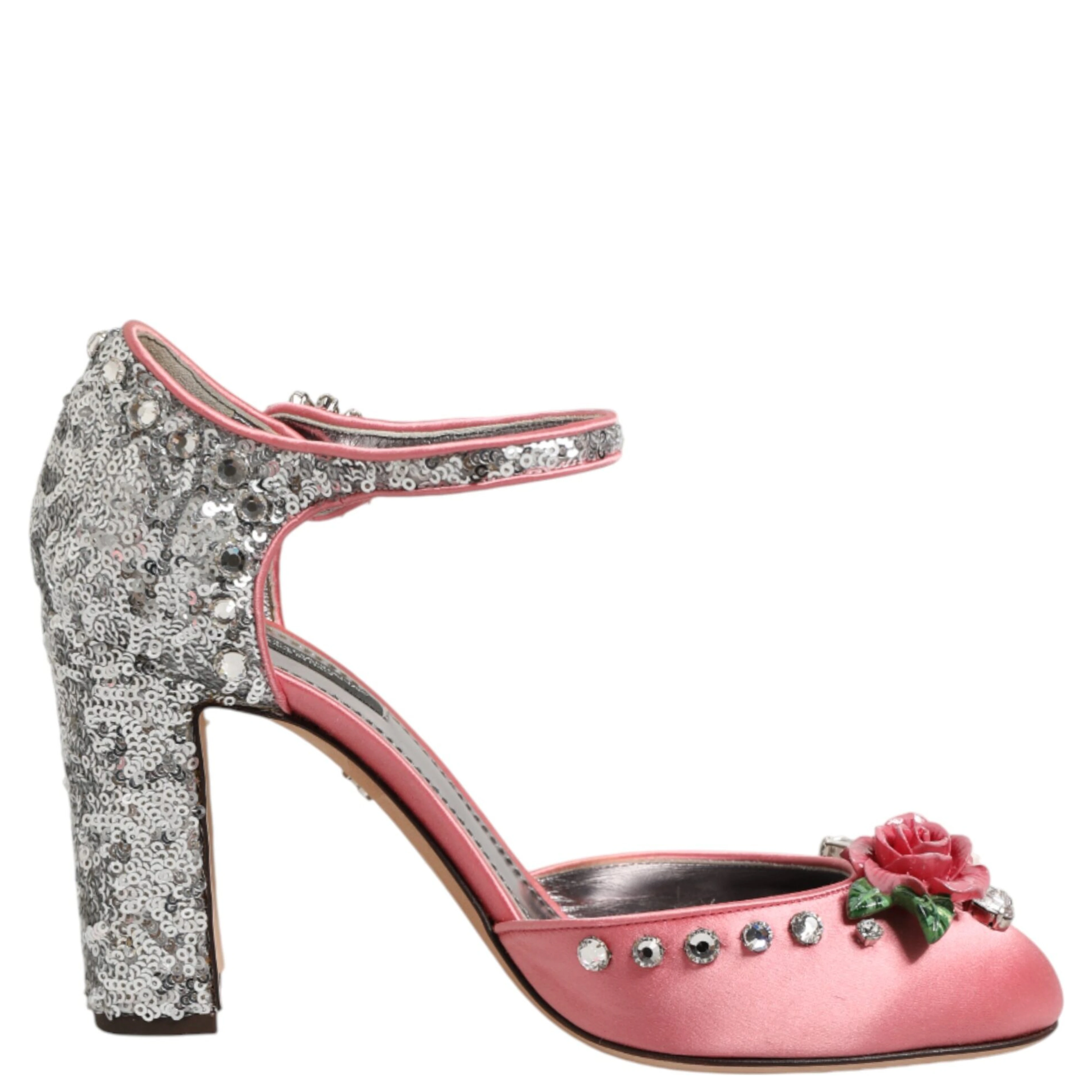 Pink Sequined Ankle Strap Sandals Shoes