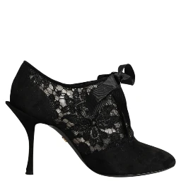 Black Floral High Heels LACE-UPS Pumps Shoes