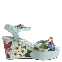 Green Floral Ankle Strap Wedge Sandals Shoes
