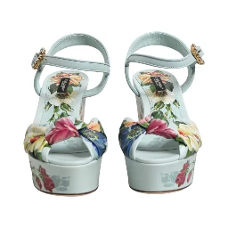 Green Floral Ankle Strap Wedge Sandals Shoes