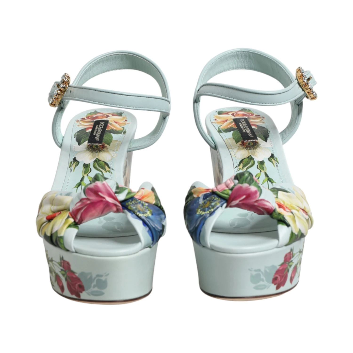 Green Floral Ankle Strap Wedge Sandals Shoes