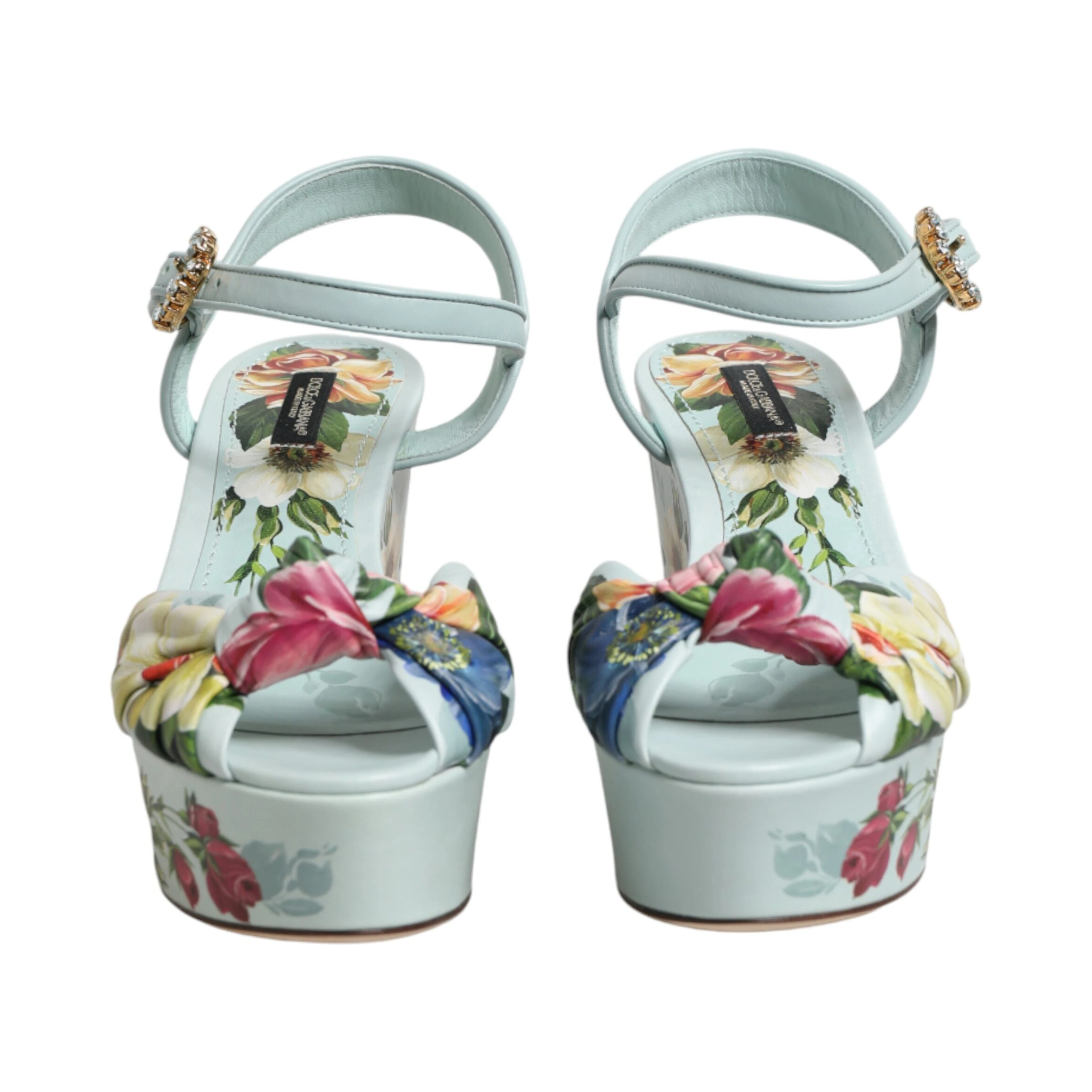 Green Floral Ankle Strap Wedge Sandals Shoes