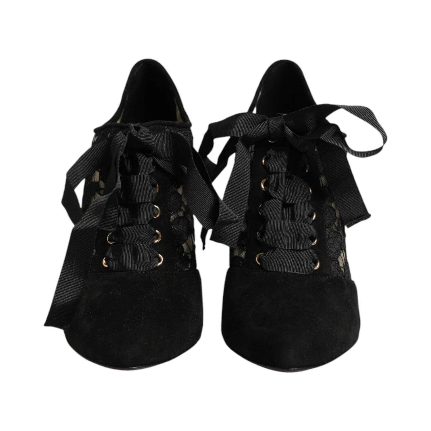 Black Floral High Heels LACE-UPS Pumps Shoes