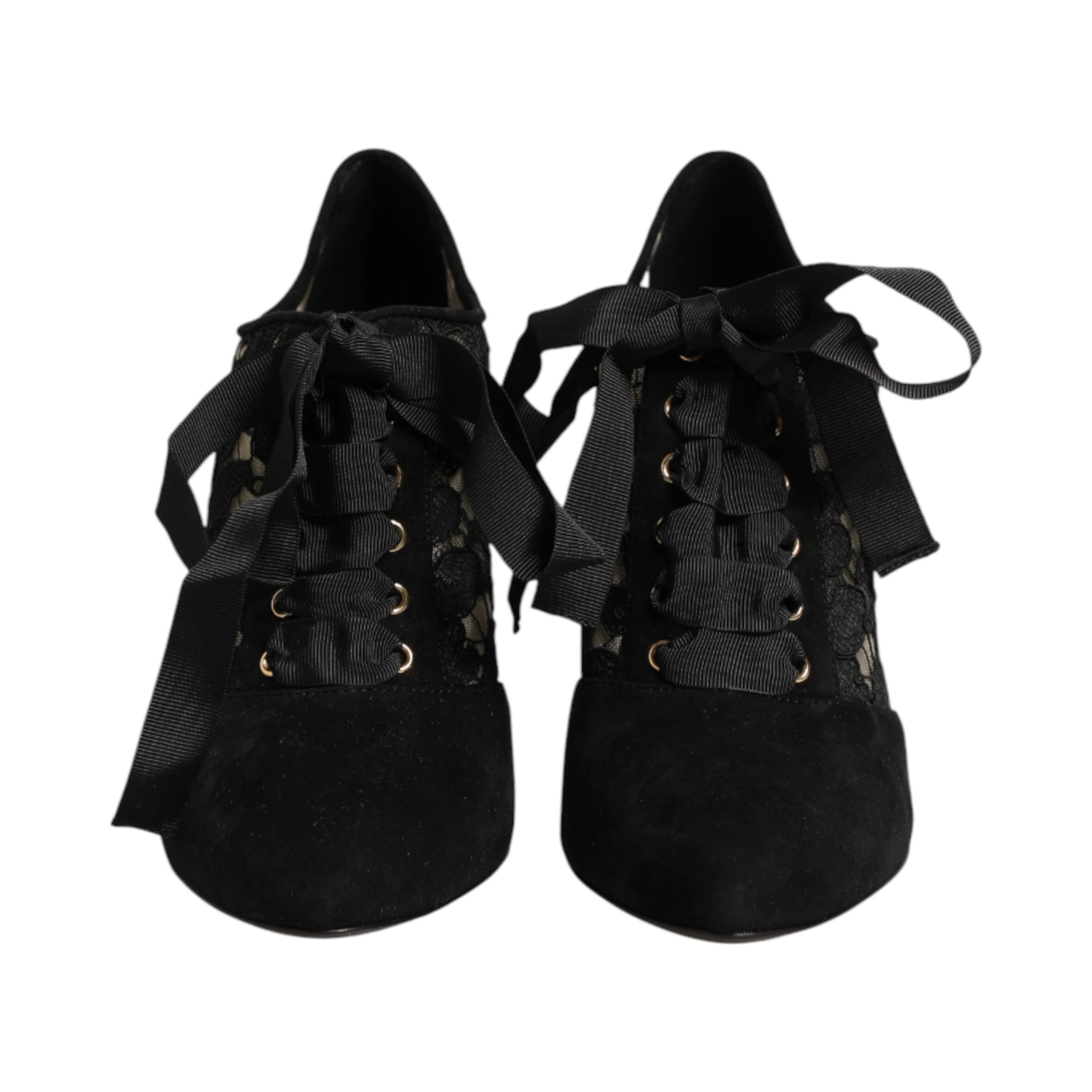 Black Floral High Heels LACE-UPS Pumps Shoes