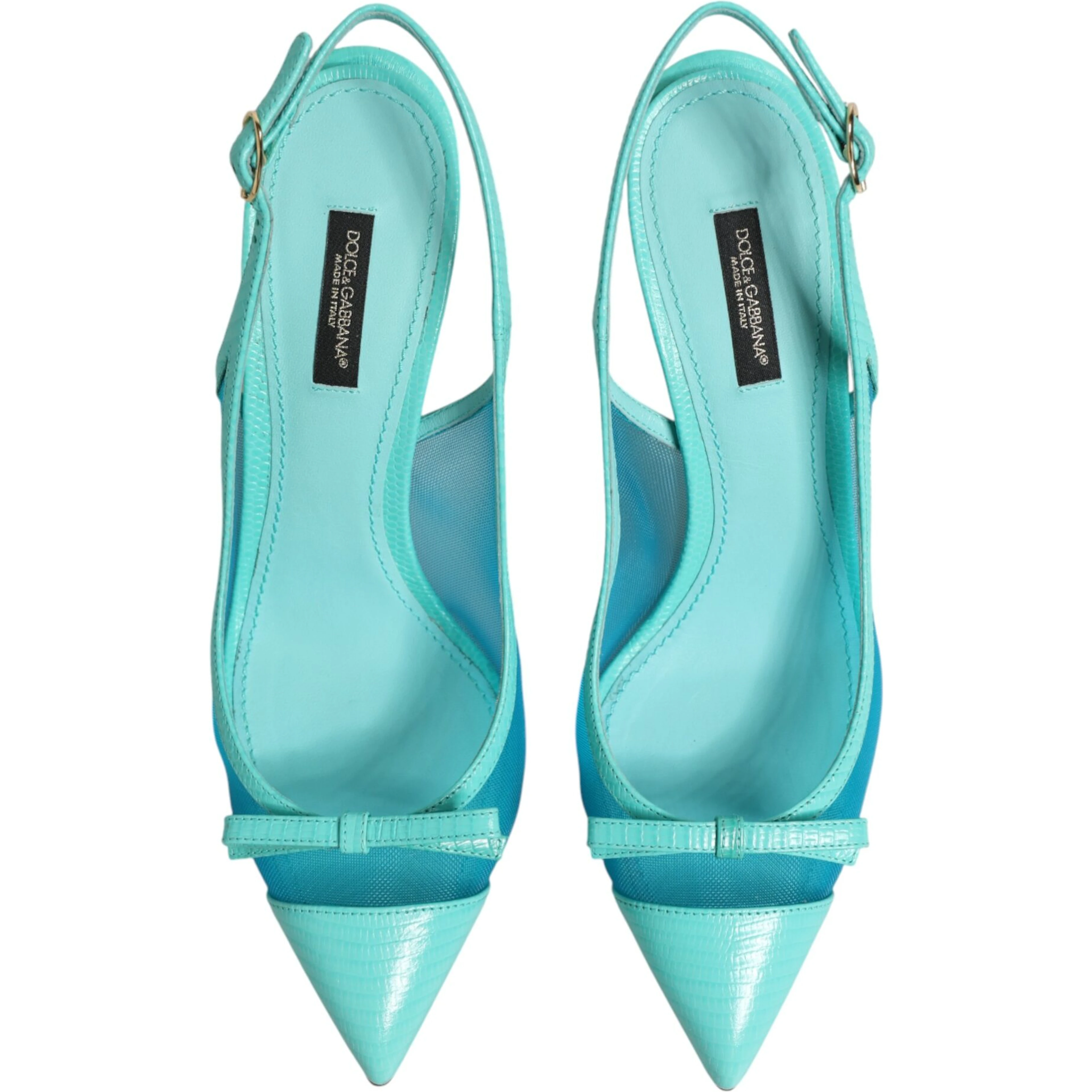 Blue Leather Mesh Heels Slingback Shoes