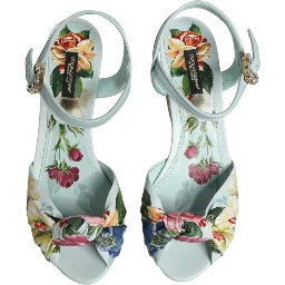 Green Floral Ankle Strap Wedge Sandals Shoes