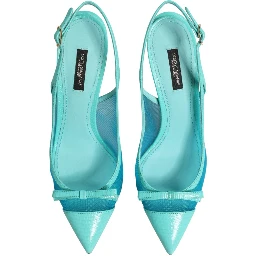 Blue Leather Mesh Heels Slingback Shoes