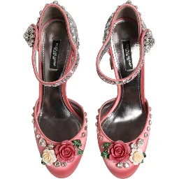 Pink Sequined Ankle Strap Sandals Shoes