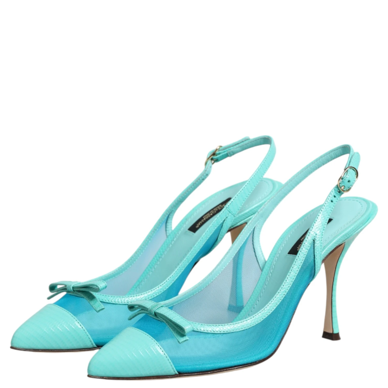 Blue Leather Mesh Heels Slingback Shoes