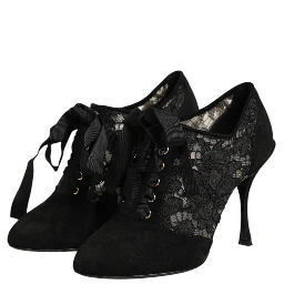 Black Floral High Heels LACE-UPS Pumps Shoes