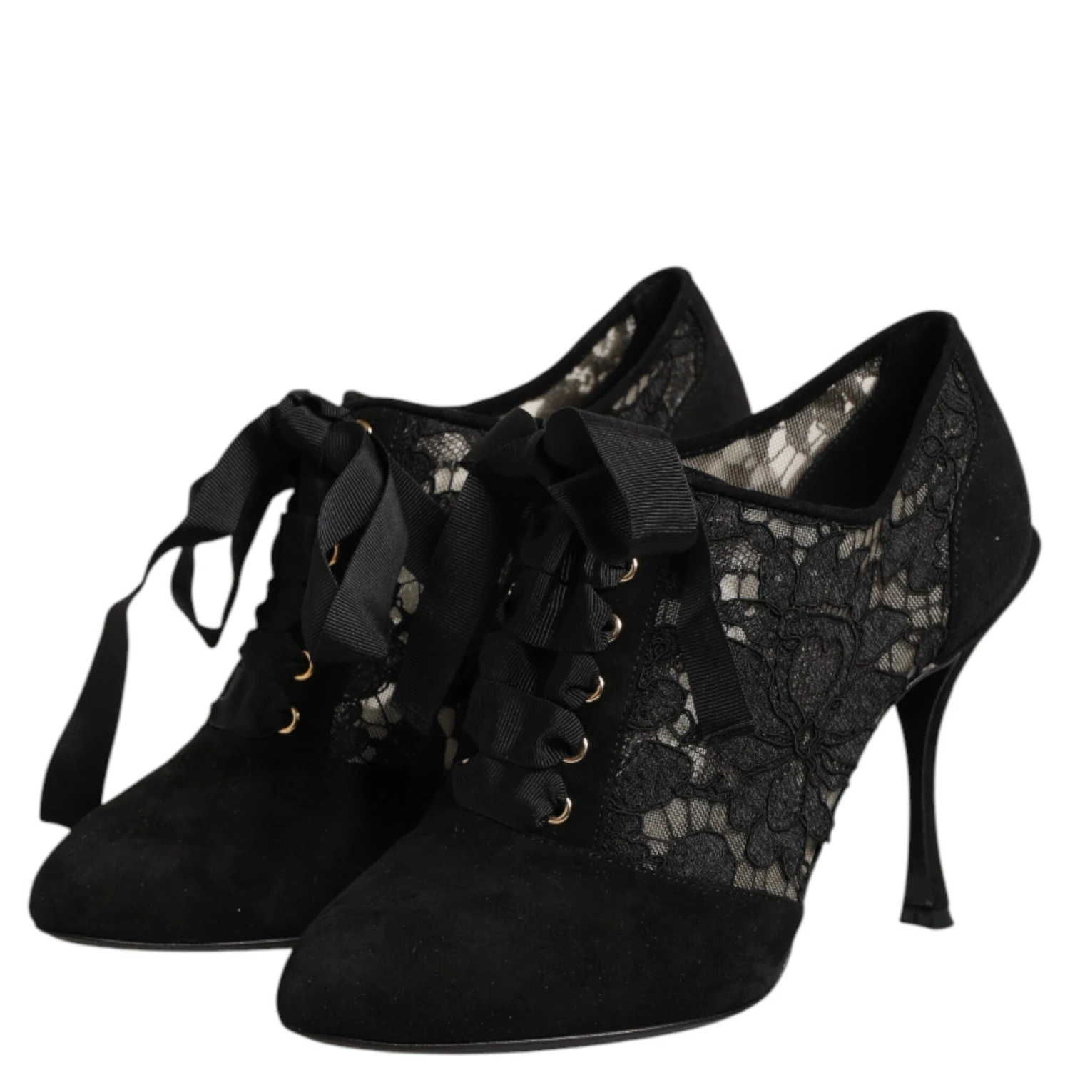 Black Floral High Heels LACE-UPS Pumps Shoes