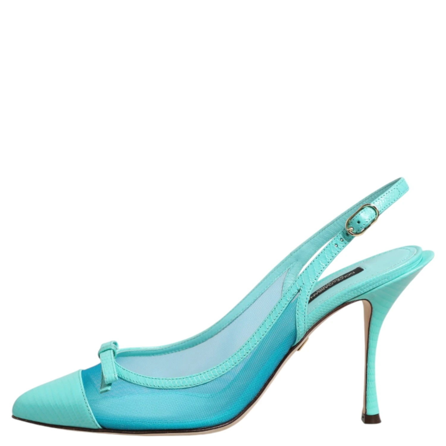 Blue Leather Mesh Heels Slingback Shoes