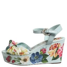 Green Floral Ankle Strap Wedge Sandals Shoes