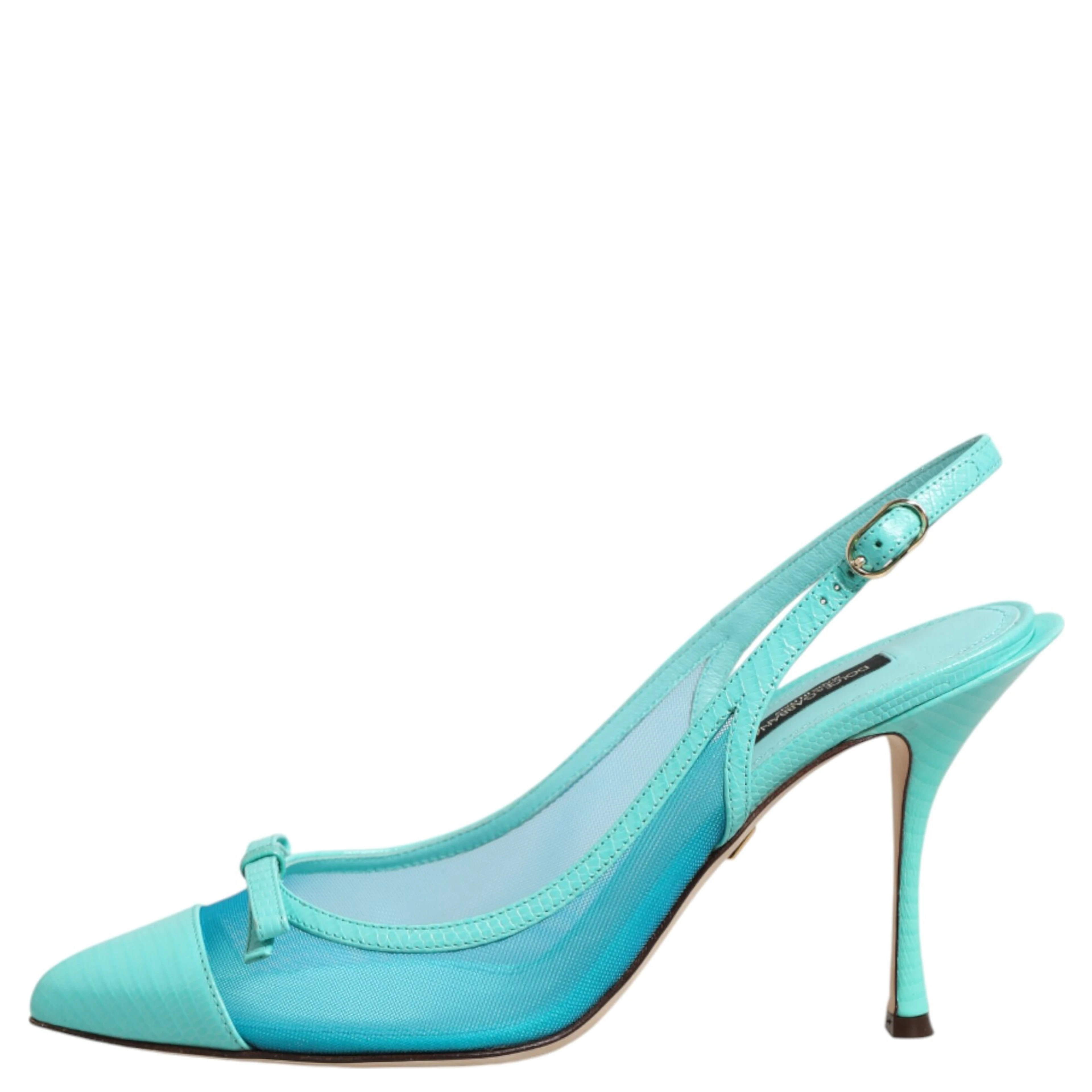 Blue Leather Mesh Heels Slingback Shoes