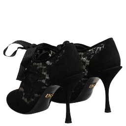 Black Floral High Heels LACE-UPS Pumps Shoes