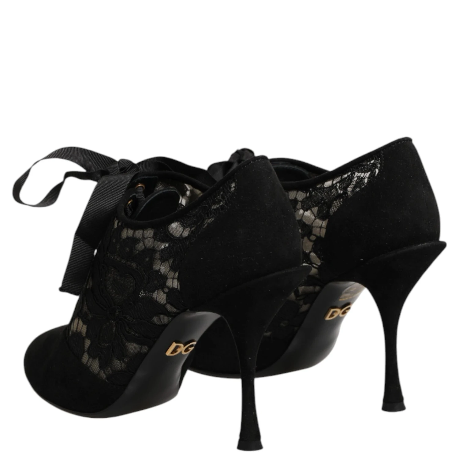 Black Floral High Heels LACE-UPS Pumps Shoes