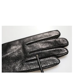 Black Leather Embellished Long Mitten Gloves