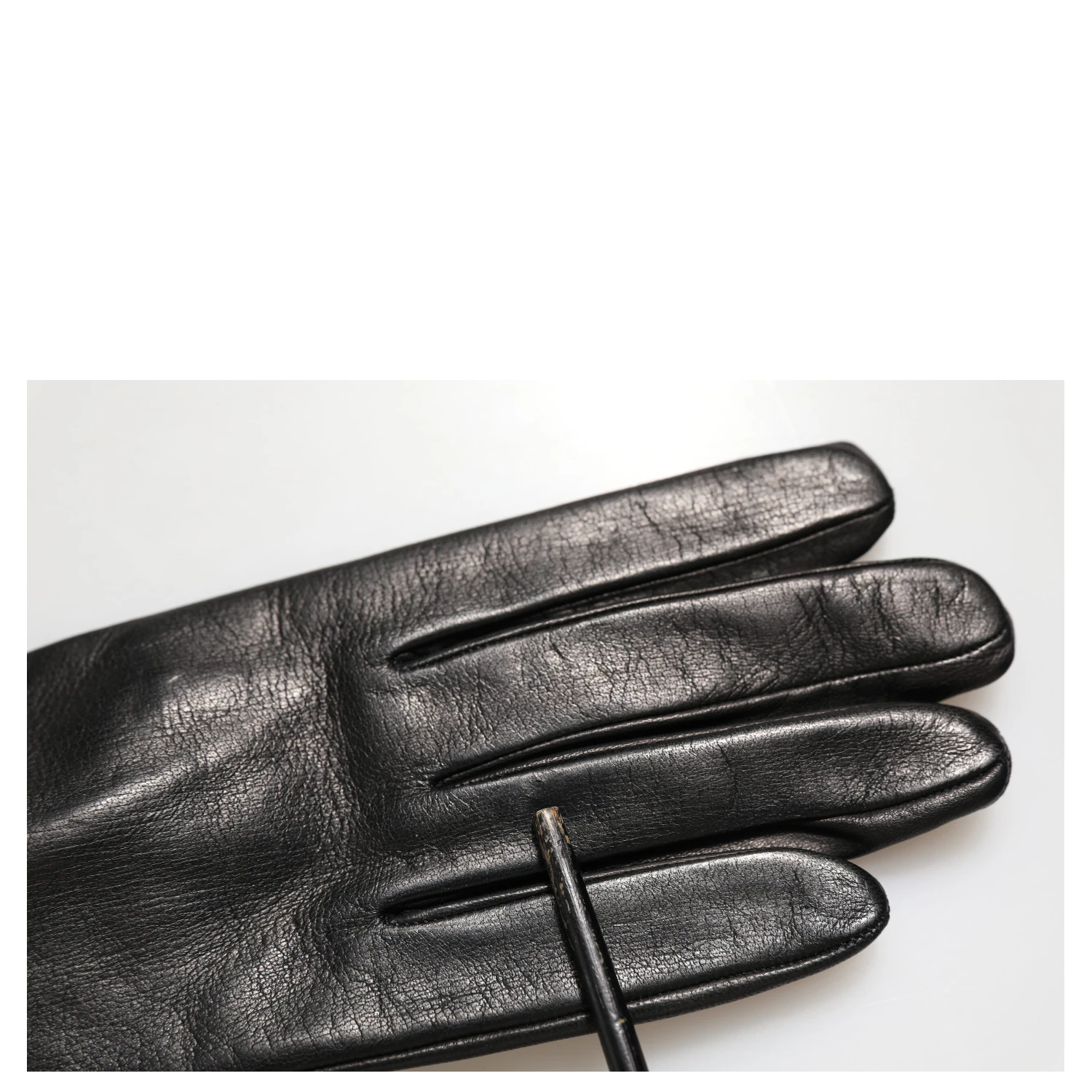 Black Leather Embellished Long Mitten Gloves